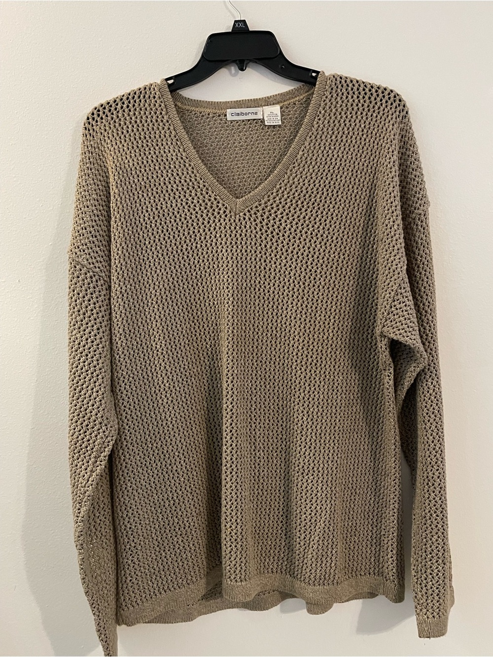 Claiborne Men's Open-Knit V-Neck Sweater - Taupe/Beige